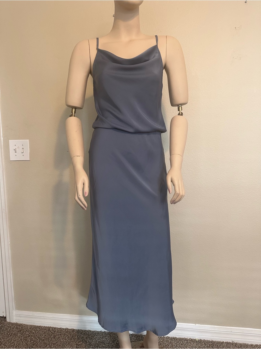 Satin Slip Dress in Dusty Blue